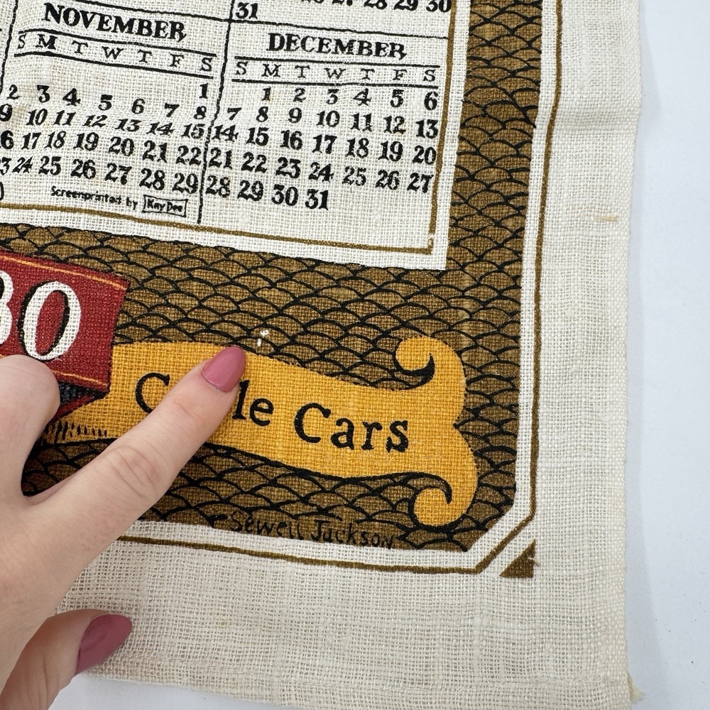 VTG 1980 San Francisco Cable Cars‎ Calendar Tea Towel Sewell Jackson 27x16 - Picture 3 of 16